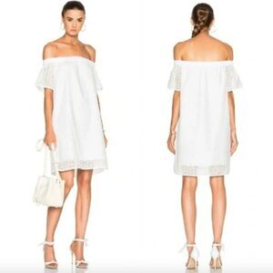 Rag & Bone white lace Flavia off the shoulder flutter sleeve shift mini dress